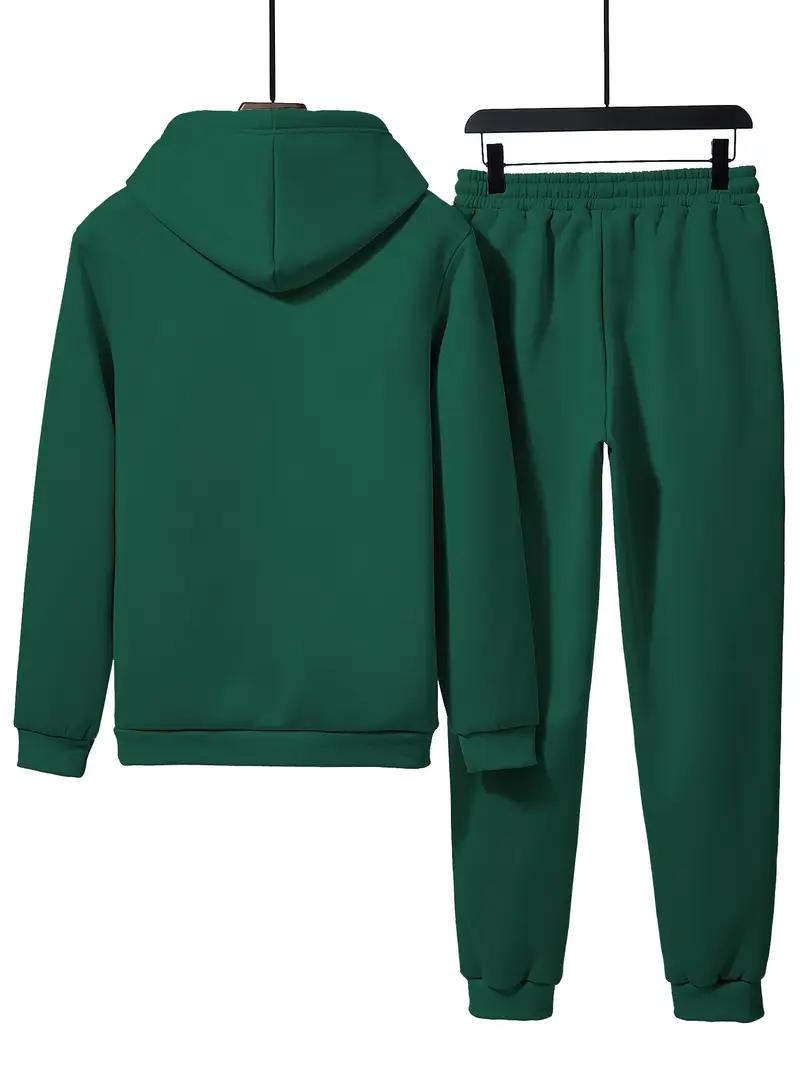 Casual hoodie and sweatpants set - fleece lining, long sleeves, printed design |   machine washable