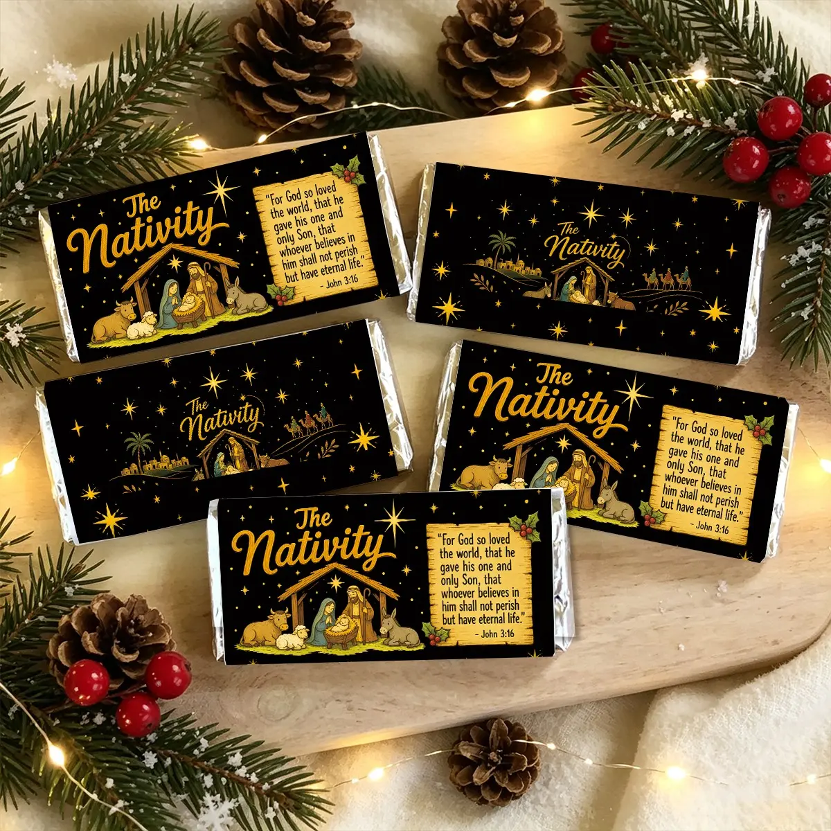 10 Christmas Jesus Birth Theme Chocolate Bar Stickers, Bible Verse Self-Adhesive Candy Labels, Religious Party Decorations, Fun Gift Ideas