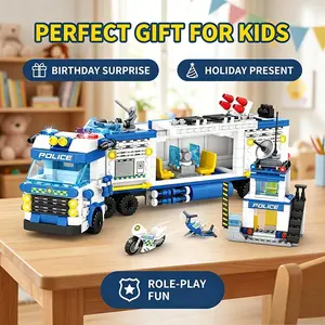 Large Blue Police Car Building Kit, 739 Pieces, Suitable for Adults and Kids Aged 6+, Perfect Gift for Holidays