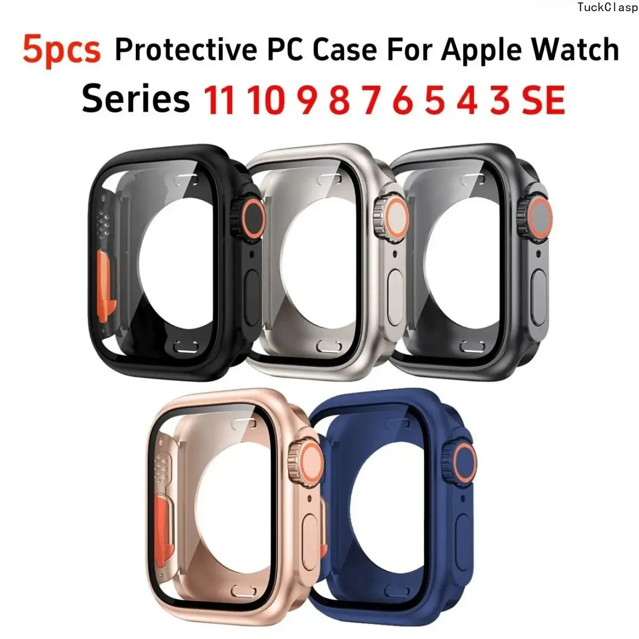 5 Pack Ultra-Thin Look Double Sided Front & Back Full Wrap Watch Case, Waterproof Shockproof Screen Protective Bumper Compatible With Apple Watch Series4/5/6/7/8/9/10/11 SE2,40/41/42/44/45/46mm(Watch Not Included)