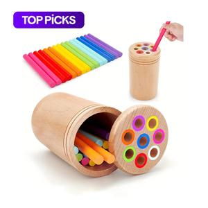 wooden montessori stick toy, 1 set colorful hand-eye coordination classification teaching toy, hands-on ability training  learning toy , valentine's day gift