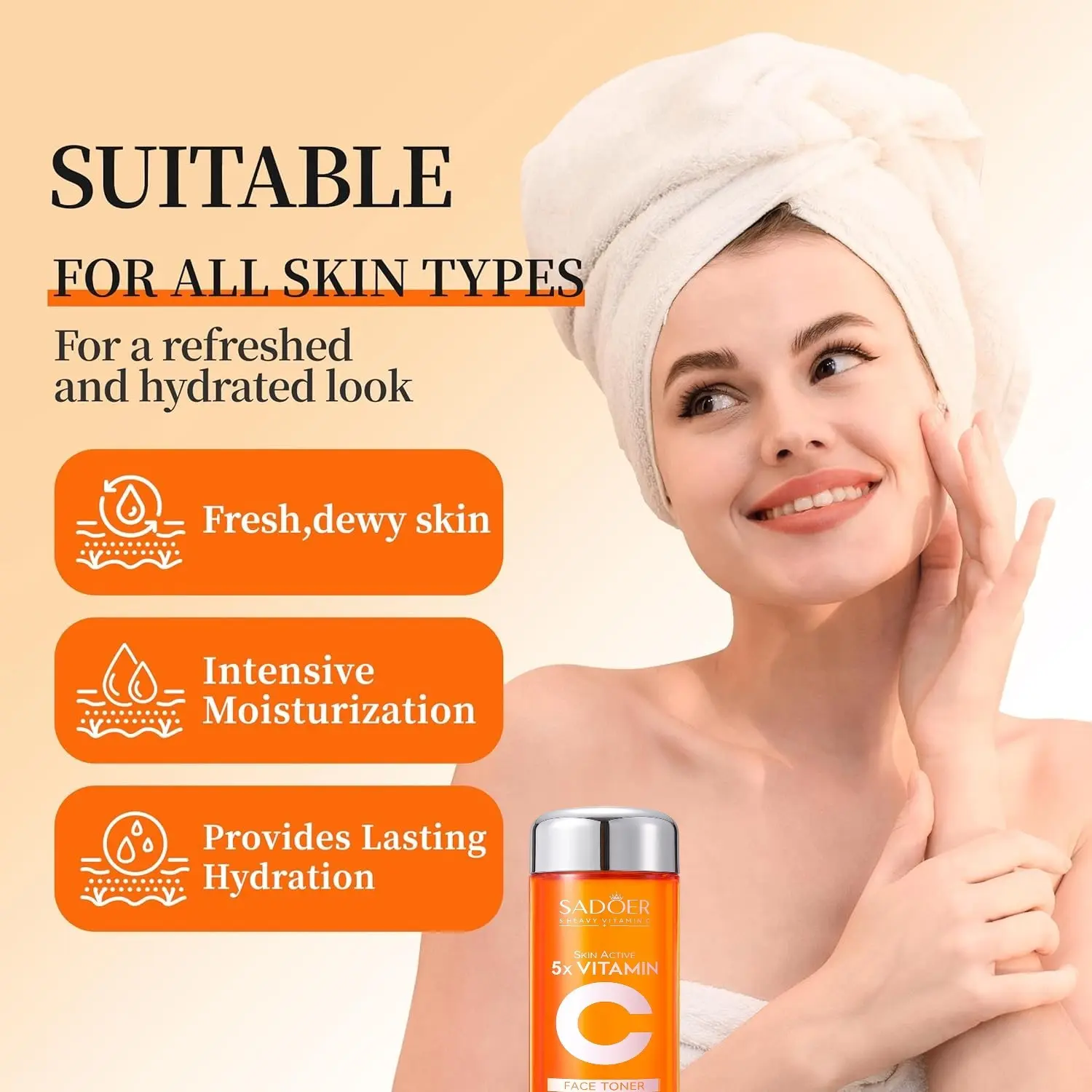 Sadoer 5x Vitamin Facial Toner, Rich in Collagen, Hyaluronic Acid, Niacinamide, Liquid Form, Non-Flammable, Contains No Alcohol or Aerosol