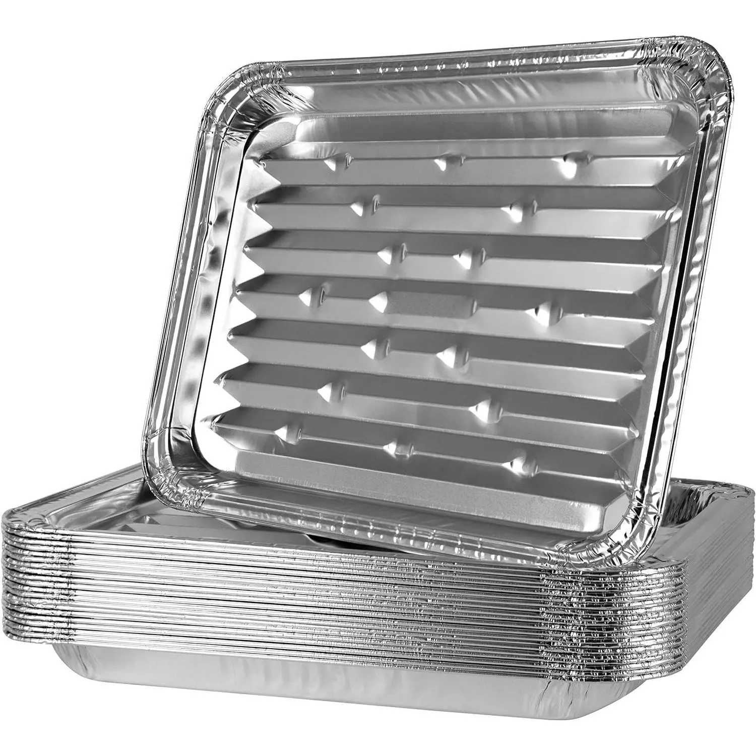 Aluminum Grill Pans, Broiler Pans, Grill Liners, Durable Ribbed Bottom Surface for BBQ, Disposable, Pack of 10