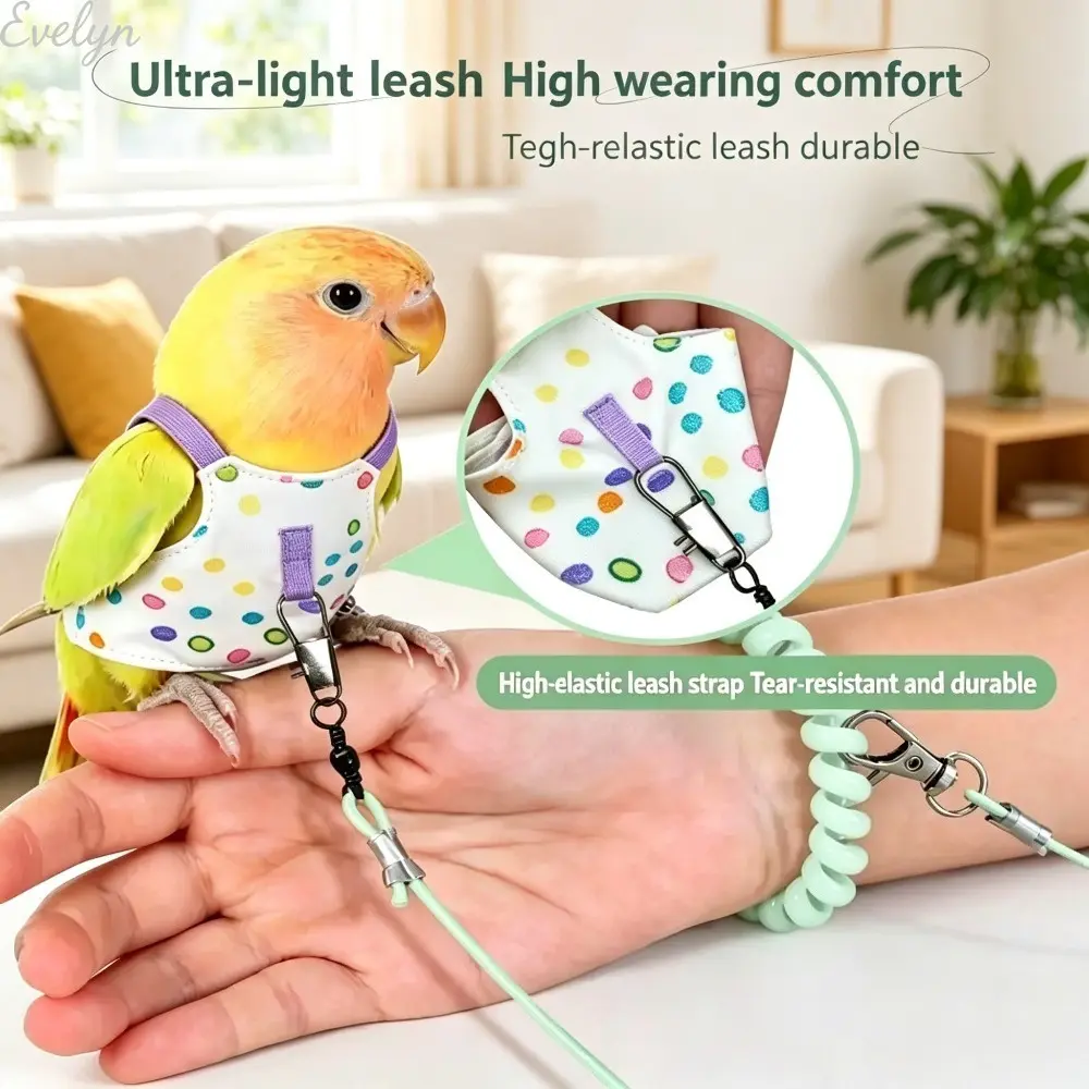 Ultra light, portable bird training leash, elastic free-flight rope for parrots,flight suit set (including anti-bite leash)—suitable for safe indoor outdoor flight training  protectioncomfortable parrot flight suit, ideal for outdoor walks preventing camp