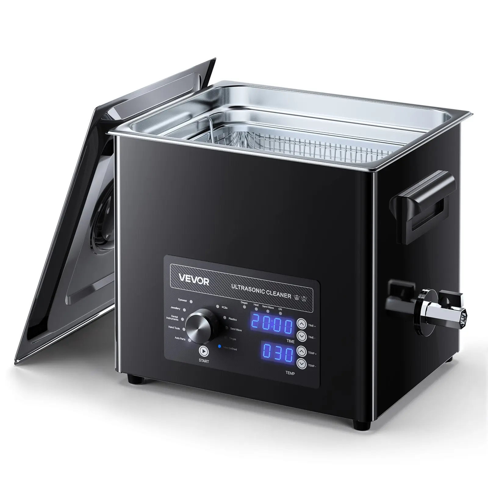 VEVOR 10L Ultrasonic Cleaner, Professional Ultrasonic Cleaner Machine with Knob Control, Stainless Steel Cleaning Machine with Basket and Cleaning Ball, for Watches, Razors, Jewelry, Coins and More