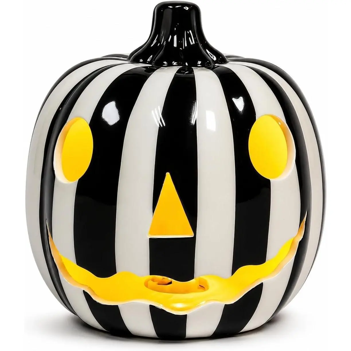 LED Lighted Ceramic Jack-O'-Lantern Pumpkin Halloween Zebra Pattern