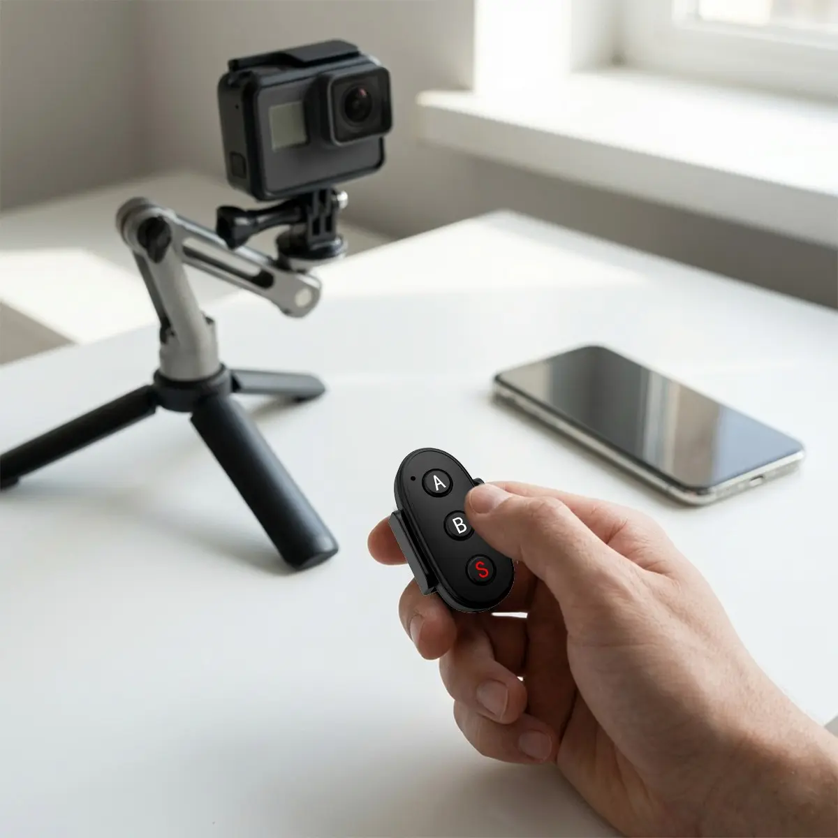 Sport Camera Bluetooth-compatible Remote Control, Compatible with Gopro Dji Insta360, One-Button Photo Video Recording, 50ft Wireless, Long Battery Life