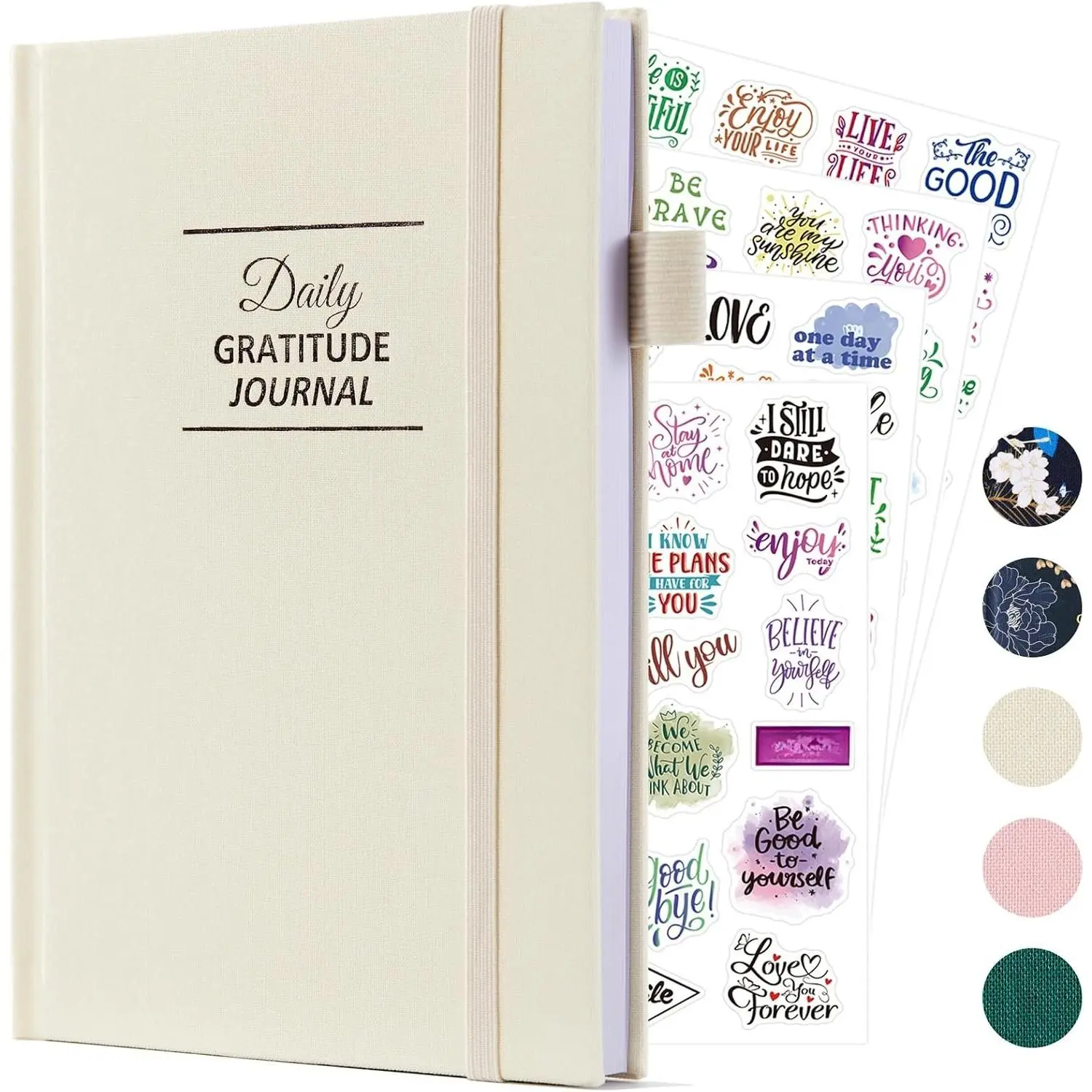 Gratitude Journal with 4 Inspirational Stickers: Undated Daily Gratitude Journal for Women and Men -  Happiness, Affirmation, and Mindfulness in A Few Minutes with Prompts & Quotes (Beige)