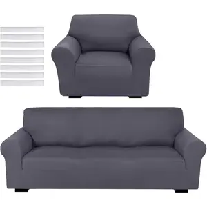 2 count Sofa Slipcover Set Couch Cover for Sofa Arm Chair Couches Covers, Washable Furniture Covers for Living Room Furniture Protector, Stretch (Dark Gray)