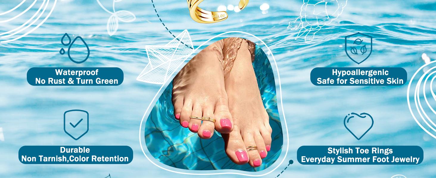Summer 3 Pcs 14K Gold Filled Toe Rings for Women Adjustable Toe Ring Set Summer Jewellery
