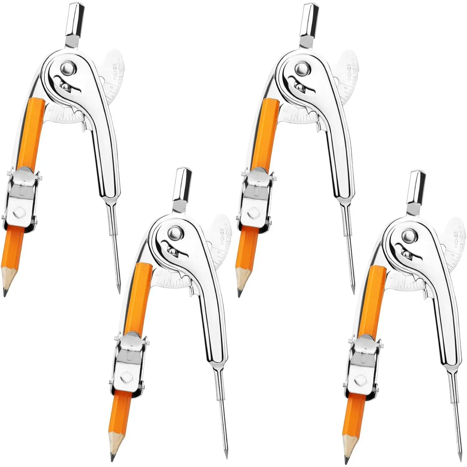 4 count Compass for Geometry with Pencil, Metal Geometry Drawing Tool Compass for Math Student Classroom School Office Woodworking Art Drawing