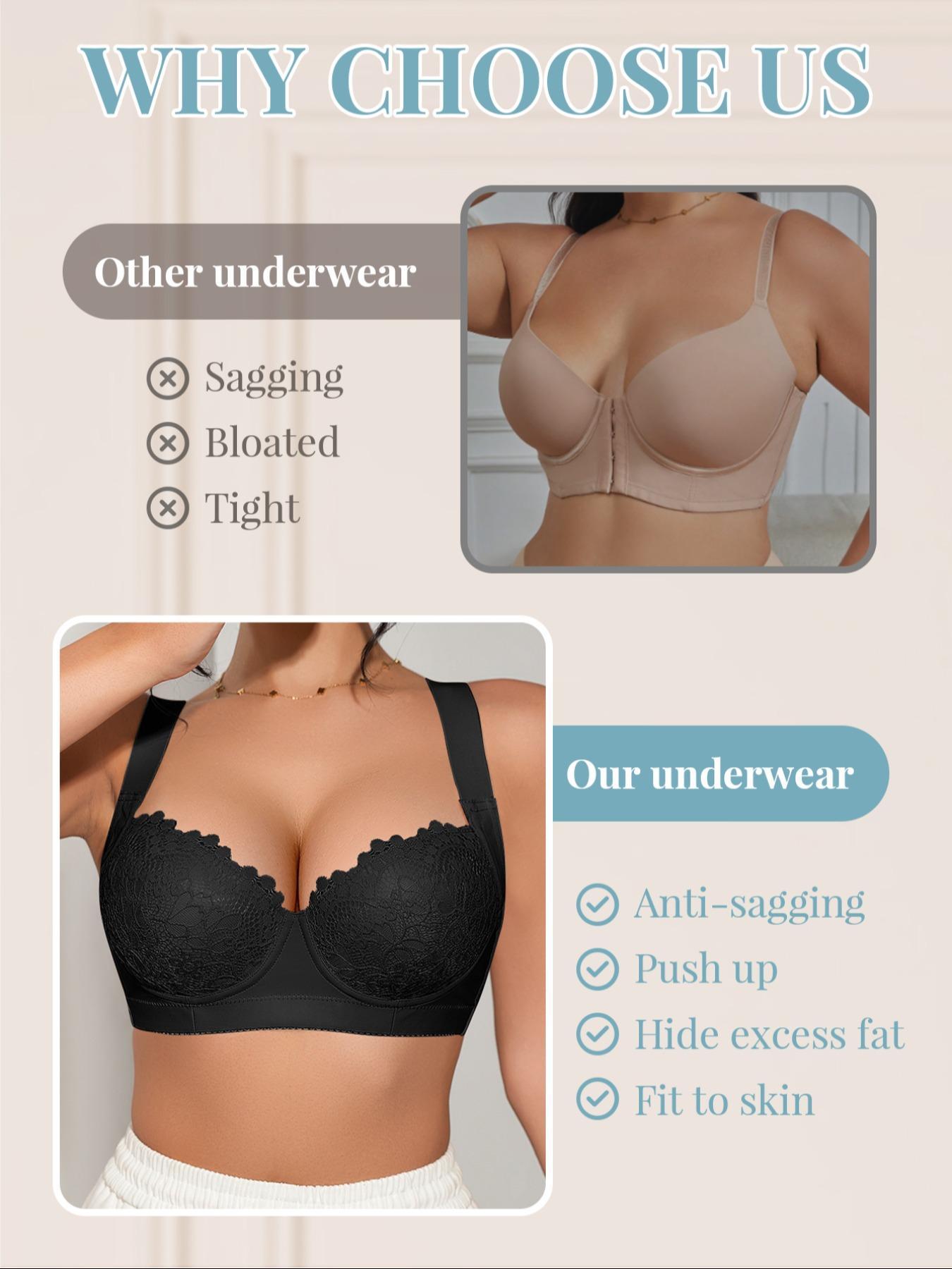 Women's Solid Color Push Up Bra, Simple Comfortable Breathable Lace Bra, Soft Adjustable Strap Bra for Daily Wear, Everyday Essential Bra, Lingerie for All Seasons, Fit, Medium