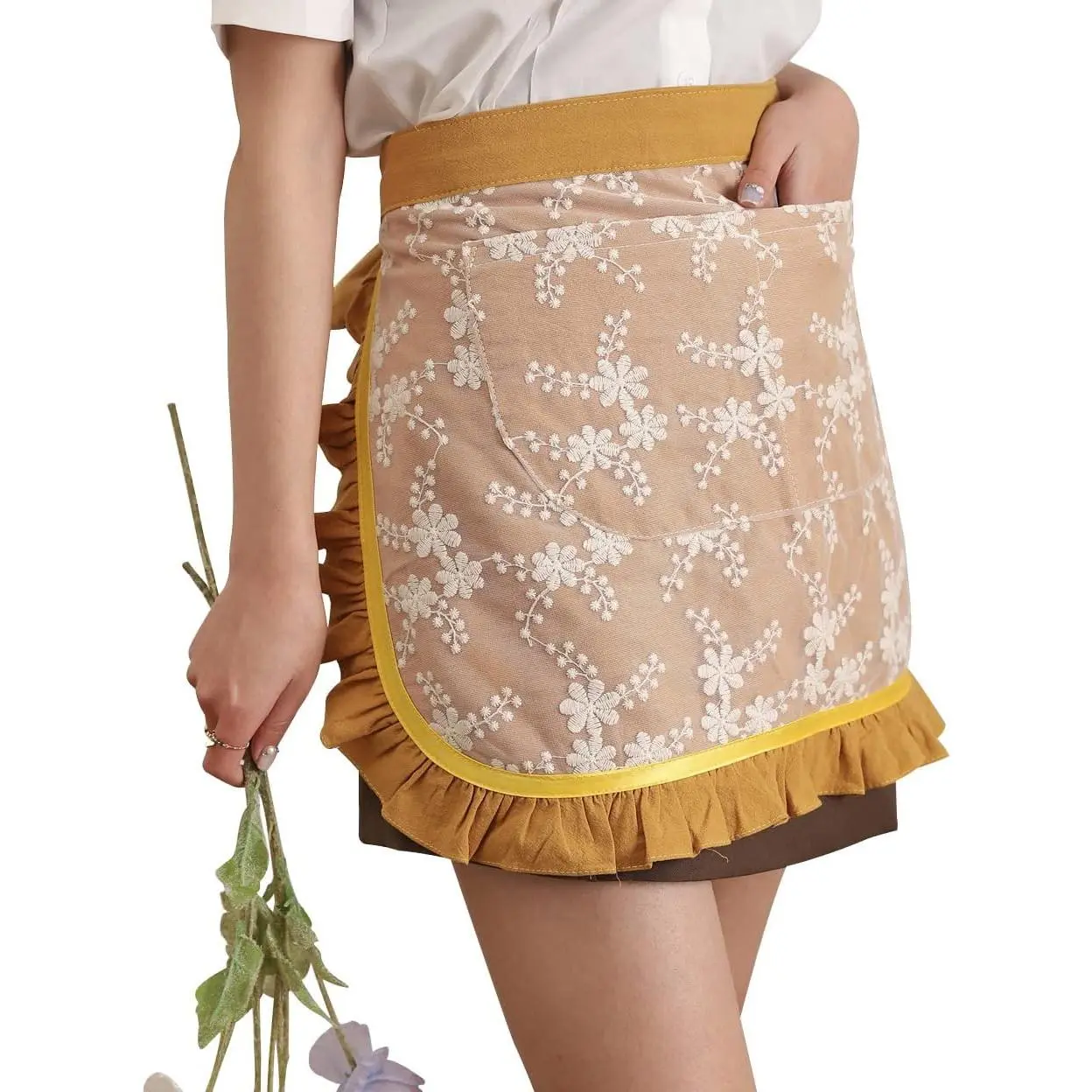 Waist Apron women - Lovely Half Apron Cotton Lace Embroidered Server Waitress Apron Short Apron Womens Girls