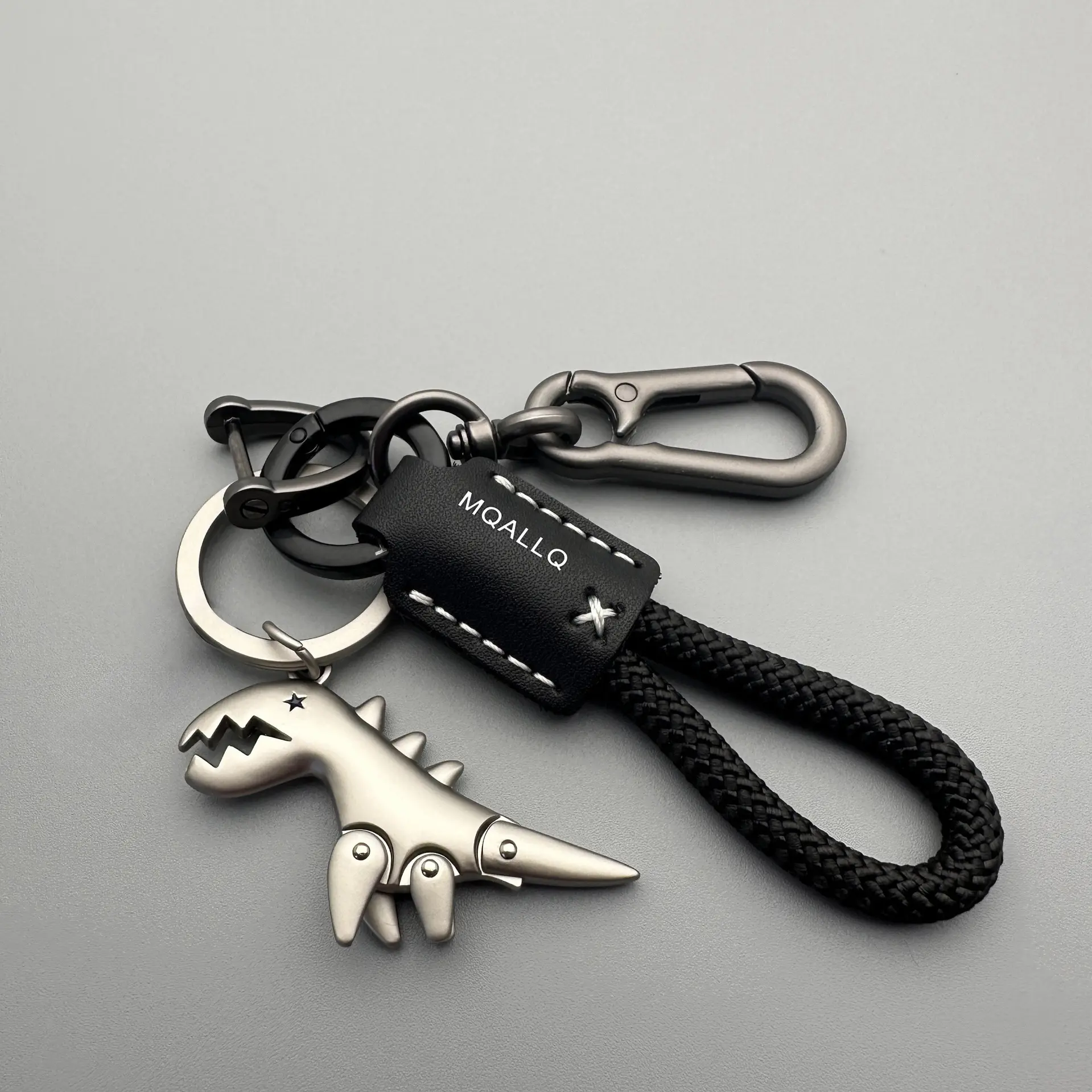 Unisex Punk Braided Rope Lanyard Mechanical T-Rex Figure Metal Keychain Pendant, Car Key Holder, Key Chain Accessories with Handle, Everyday Use EDC Gear Backpack Charm Gift for Boyfriend
