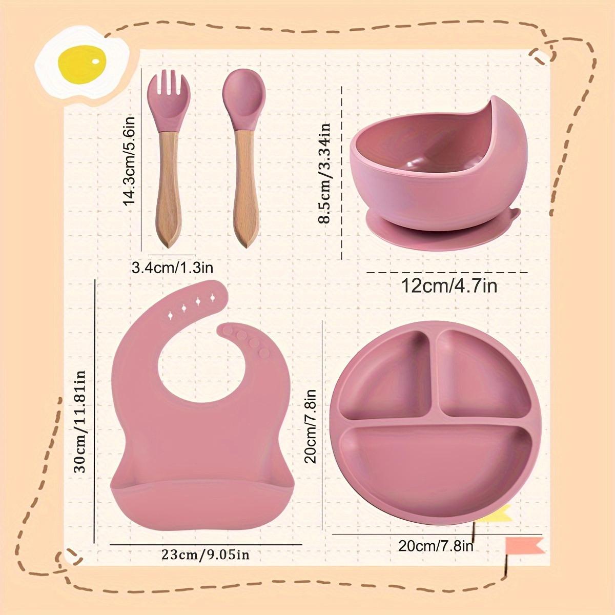 Baby Silicone Feeding Set, 5 Counts/set Including Bib, Bowl, Plate, Spoon & Fork, Baby Dinnerware Set, Baby Tableware Set, Mold Bowl, Silicone Utensils Set