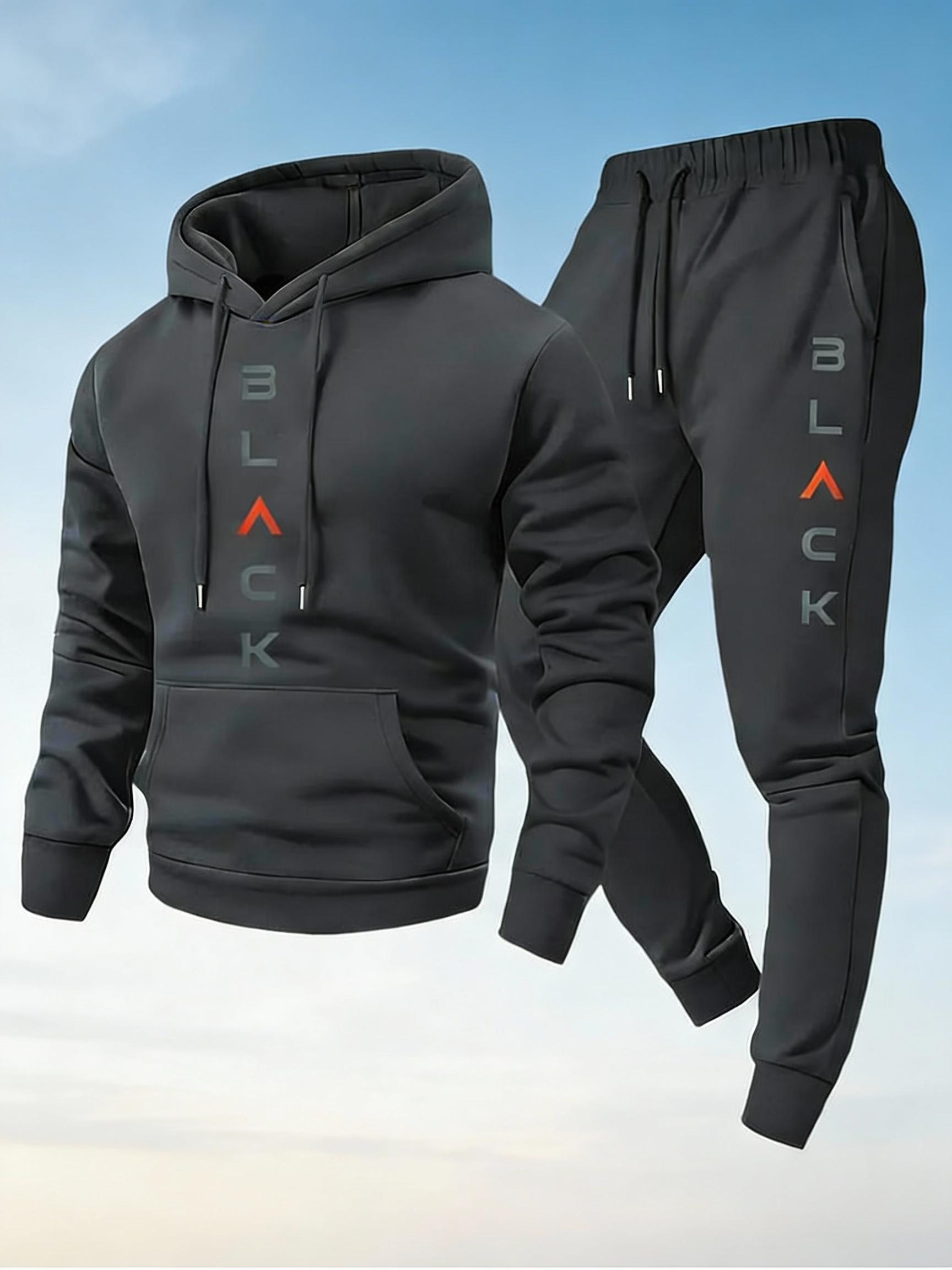 Men's Sports Casual Two-Piece - Vertical Letter Print Hoodie & Joggers, Multi-Color Comfort Set Sweatsuit With Pockets