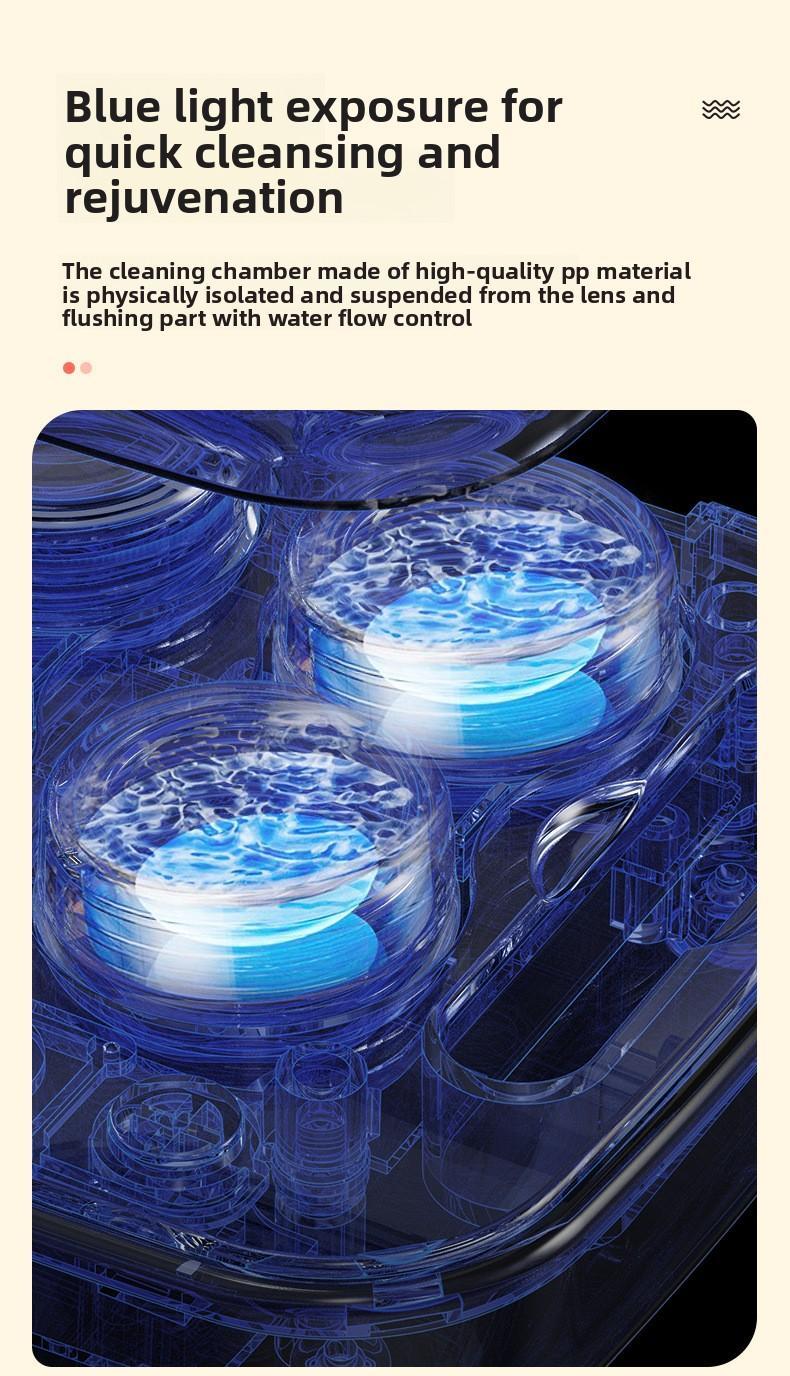 Ultrasonic Contact Lens Cleaner Rechargeable with Vanity Mirror - Portable Compact Case Hard & Soft Lens Compatible, 3 Deep Cleaning Modes, On-the-Go Daily Care Sanitizer for Travel Sports Office Home Use