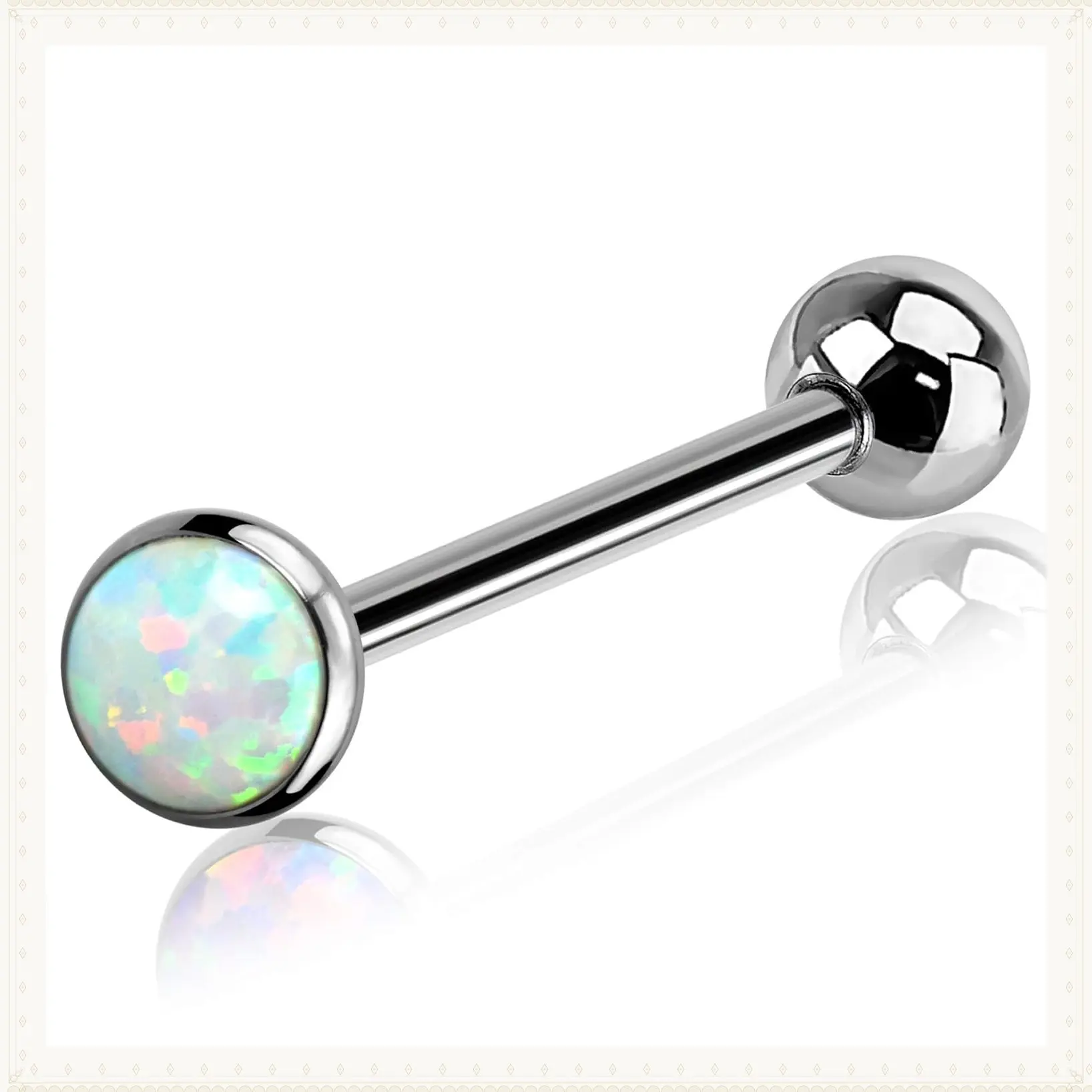 Titanium Tongue Piercing Barbell Jewelry Tongue Rings with White Opal G23 Solid Titanium Tongue Rings for Women MenGift