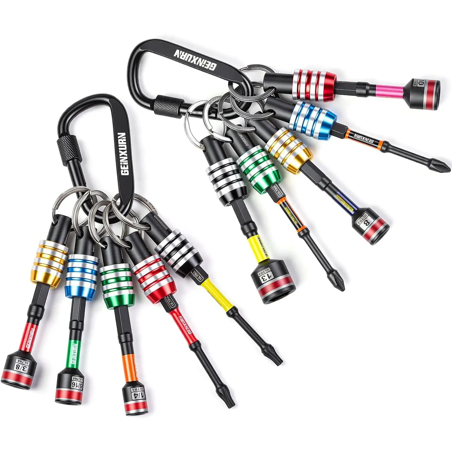 20Pcs Bit Holder Key Chain,1/4" Hex Shank One Handed Quick Change&Release Extension Bit Organizer with Nut Driver and 3"Screwdriver Bit for DIY and Work