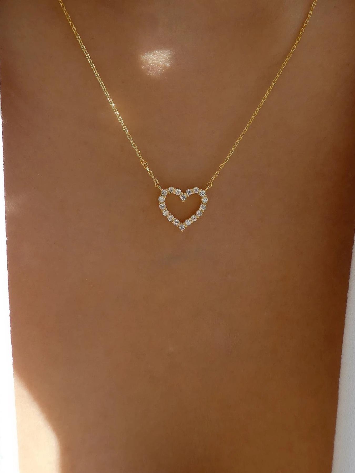 Elegant Rhinestone Heart Shaped Design Pendant Necklace for Women, Stainless Steel Jewelry for Gift, Fashionable Accessories for Daily Decoration As Gift, Mother's Day Gifts