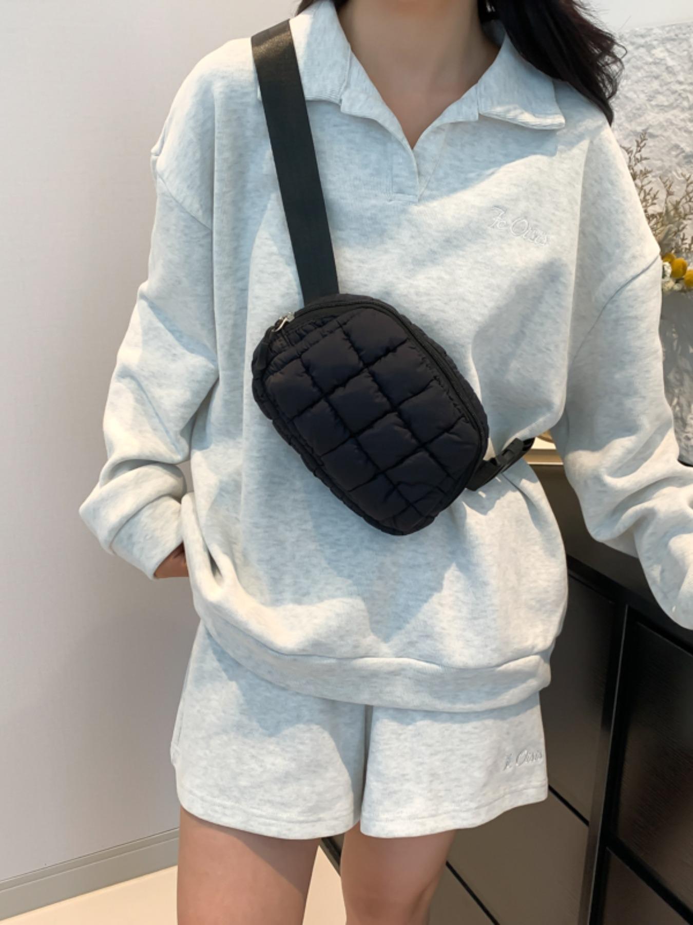 Women's Solid Color Quilted Puffer Chest Bag, Fashionable Soft Sling Bag with Adjustable Bag Strap, Casual Mini Bag for Exercise, Running, Travel, Hiking