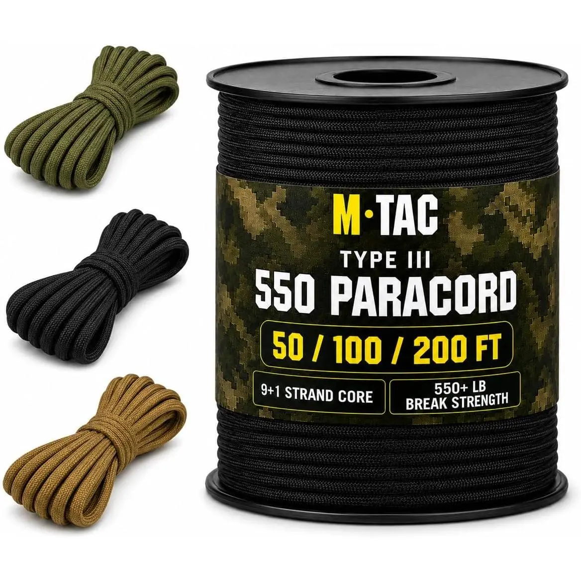 550 Paracord Type III Nylon Rope, 4mm Heavy Duty Parachute Cord 50/100/200 FT for Camping, , Bushcraft, Hiking, Outdoor Gear, EDC and DIY (Coyote, 50Ft)