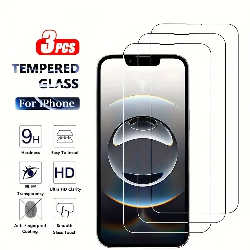 3-Pack Apple Dynamic Island Full Screen HD Tempered Glass Film, Screen Protectors, Fits iPhone 15/16/17 Pro/pro Max, 9h Hardness, Anti-Scratch, Oil Repellent