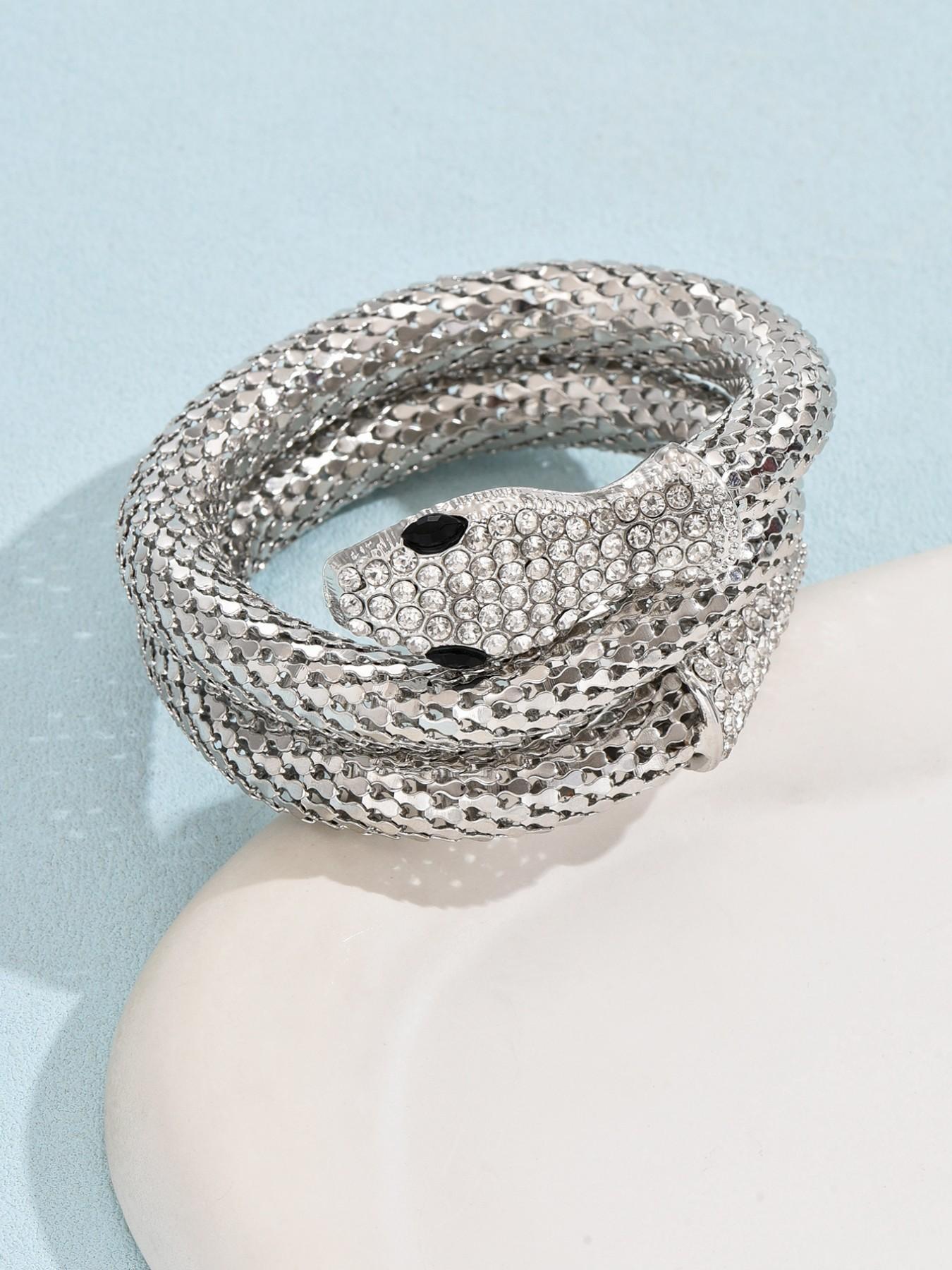 Elegant Snake Design Bracelet, Rhinestone Embellished, Bold Statement Jewelry, Perfect for Stylish, Unique Gift Idea