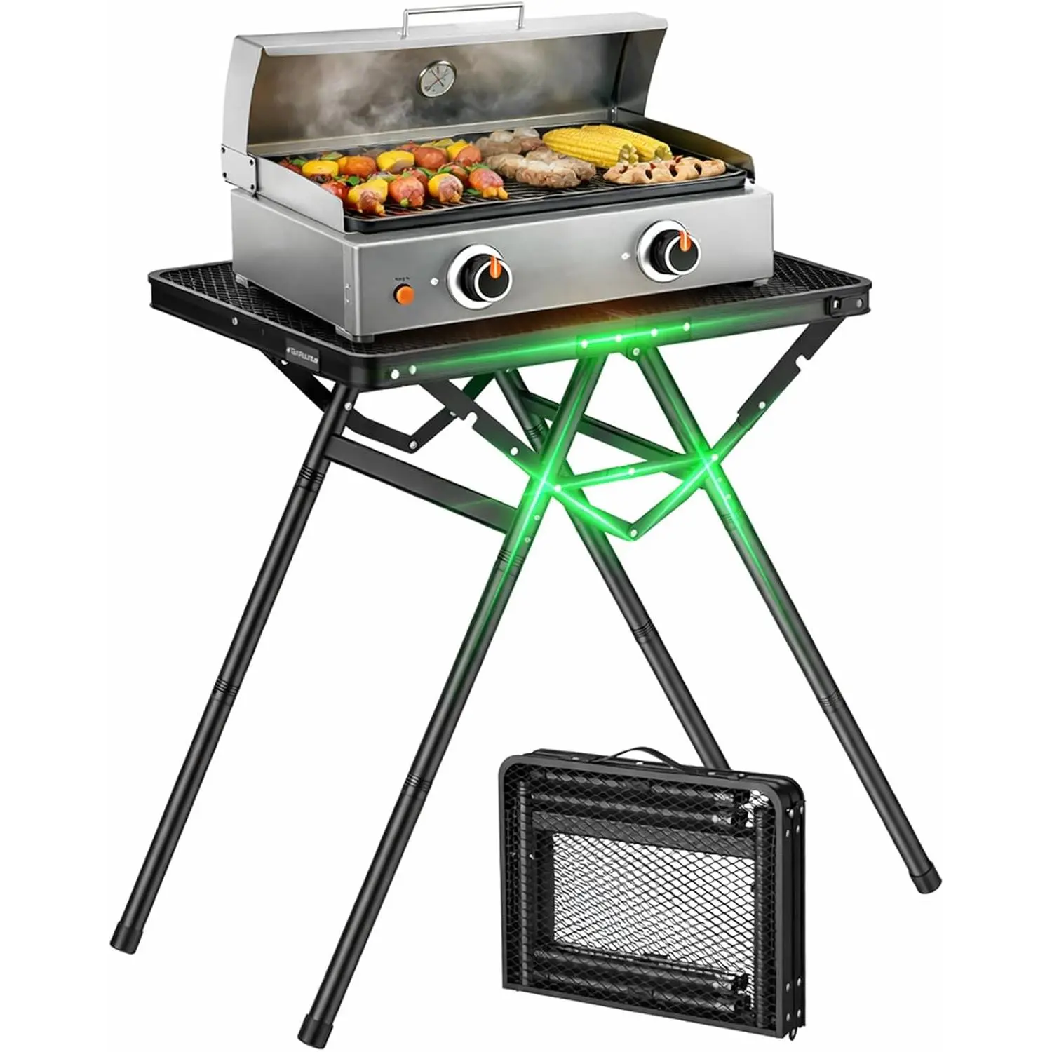 Folding Grill Table Max Capacity 180 lbs, 3 Adjustable Height Camping Table with Heat-Resistant Tabletop, Aluminum Picnic Table with Stable Structure for BBQ, Camping, Outdoor, 23.6"L x 15.7"W