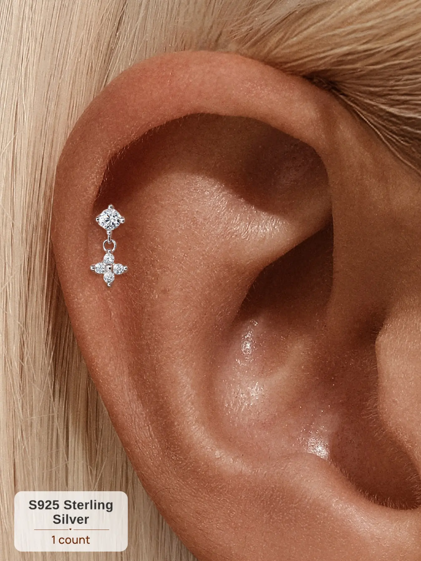 1Pc S925 Sterling Silver Gold/White Gold Plated Flat Back Stud Earring, Sparkling CZ Inlaid Geometric Star Screw Threaded Cartilage Tragus Piercing Stud, Hypoallergenic Nap-Safe Single Jewelry Trendy Gift Hypoallergenic Cartilage Earrings
