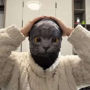 Breathable Ultra-fine Mesh Cute Cat Cosplay Mask, Animal Mask, Featuring an Adorable and Funny Cat Pattern, a Uniquely Humorous Head-worn Mask, Suitable for Realistic-style Parties and Holiday Events, Party Face Masks