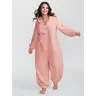 BloomChic Women's Plus Size Oversized Loose Hooded Longsleeves Fleece Onesie (M-6X) - Half-Zip Basic Fit Pocketfree Ease Cozy Winter Loungewear, Soft Warm Polyester Pajama Romper for Back to School
