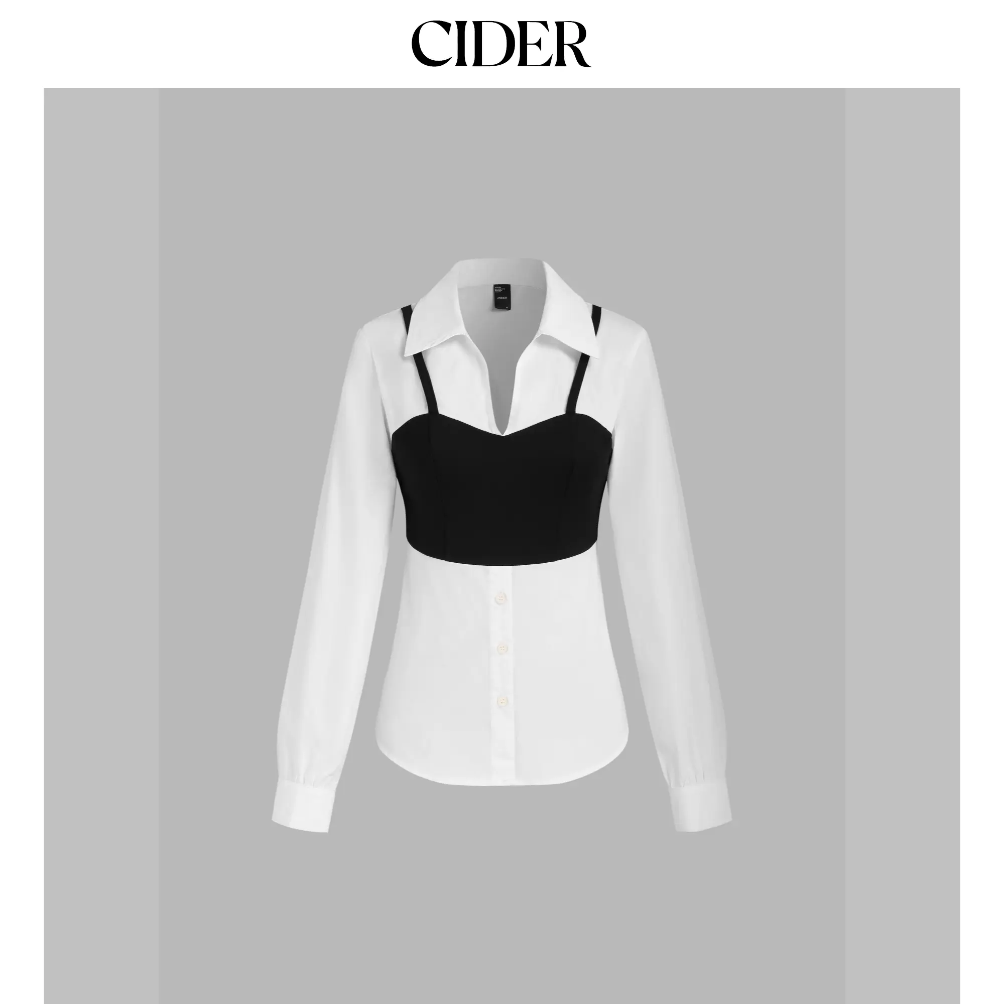 Cider [size 2-10] Woven Collar Two Tone Long Sleeve Shirt