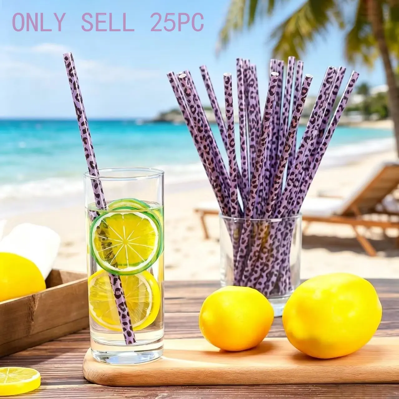 25 Reusable Leopard Print Drinking Straws Set, Plastic Cheetah Animal Straws with 2 Cleaning Brushes, Wild Jungle Theme Birthday Party Supplies ()