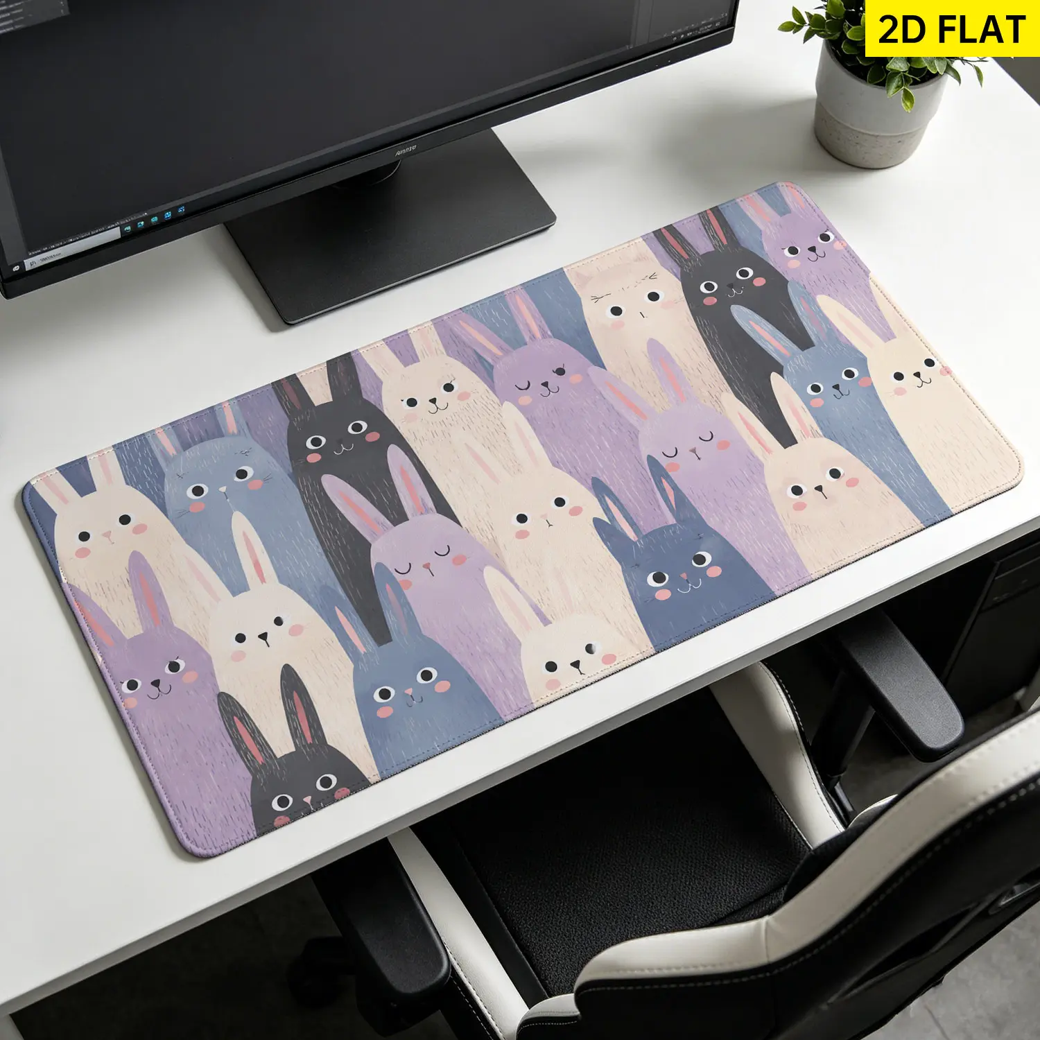 Extra Large cute pastel rabbit illustration Mouse Pad,Non Slip Rubber Pad,Desktop Decoration Drotection Pad,Washable,Lock Edge Multi Size,Premium Multipurpose Mousepad For Home,Office,Gift for Family and Friends