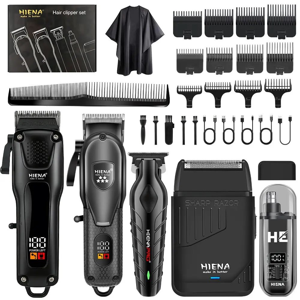 5-piece black hair clipper set, men's oil head carving scissors reciprocating electric beard trimmer Body Hair Trimming USB data cable charging cordless long battery life, men's gift, Father's Day gift