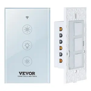 VEVOR WiFi Smart Light Dimmer Switch, 100-250V AC Wi-Fi 2.4GHz, 15 to 85 Stepless Dimming LED Dimmable Smart Switch with Touch Panel, App Remote Control Voice Compatible with Alexa Google Home