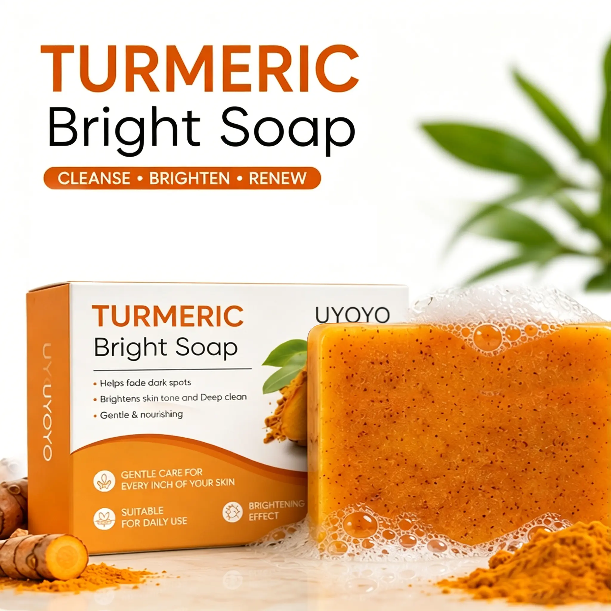Turmeric Brightening Soap Fade Dark Spots & Acne Scars – Glowing Clear Skin, 1 Bar
