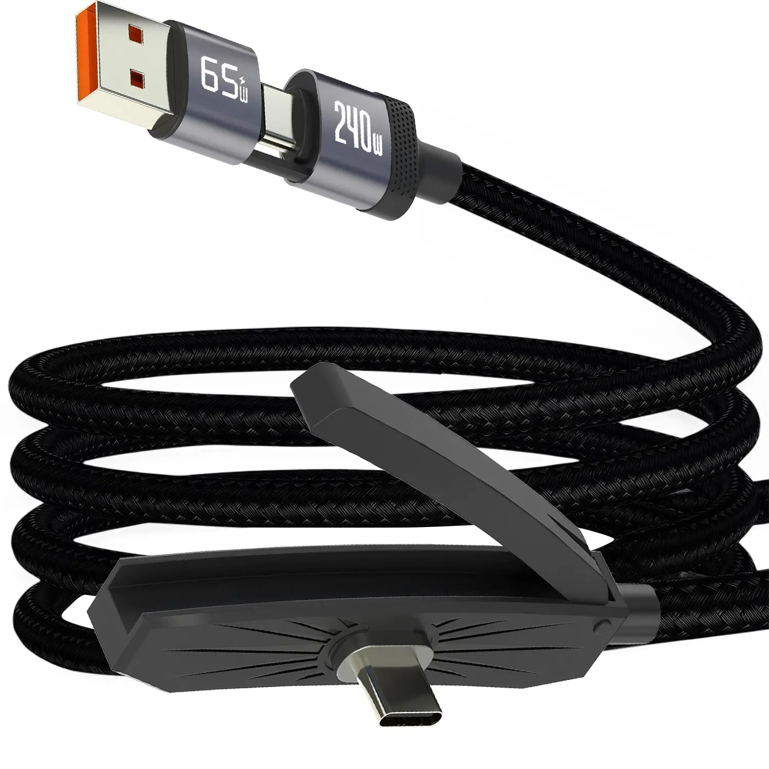 240w PD Fast Charging Type C to Type C Cable, 65w USB-C to Type C Charger, Foldable Phone Stand, Compatible with iPhone 17, Dual Function Cable