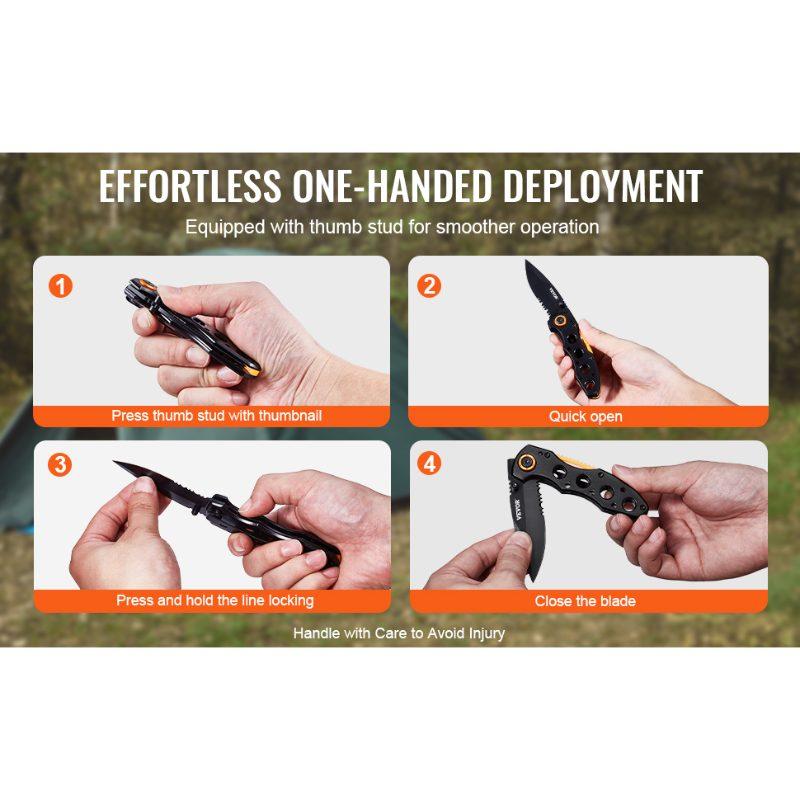 VEVOR Folding Pocket Knife, 3 in/7.6 cm 7Cr17Mov Blade, Aluminum Handle Small EDC Knife with Pocket Clip, Sharp Camping Survival Hiking Knife, 2.8 oz/0.08 kg Easy to Carry for Men Women Self Defense