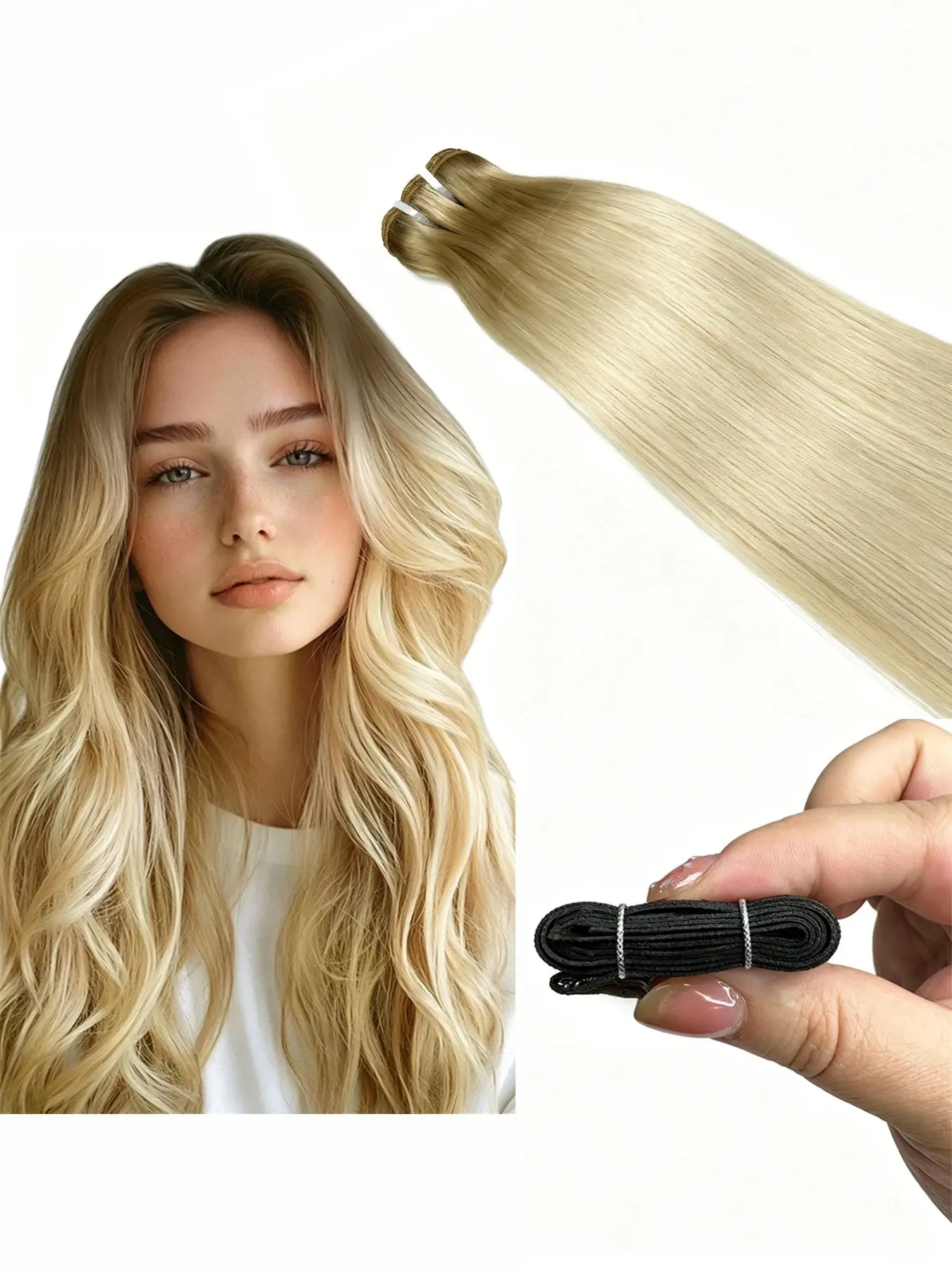 【Timia New Arrival】Genius Weft Hand Tied Human Hair Extension 50g 16inch-28inch Ombre Balayage Chocolate Light Dark Brown Ash Highlight Blench Honey Blonde Invisible DIY Cuttable Sew In Virgin Remy Silky Soft Hair For Wedding Party Festival Daily Use