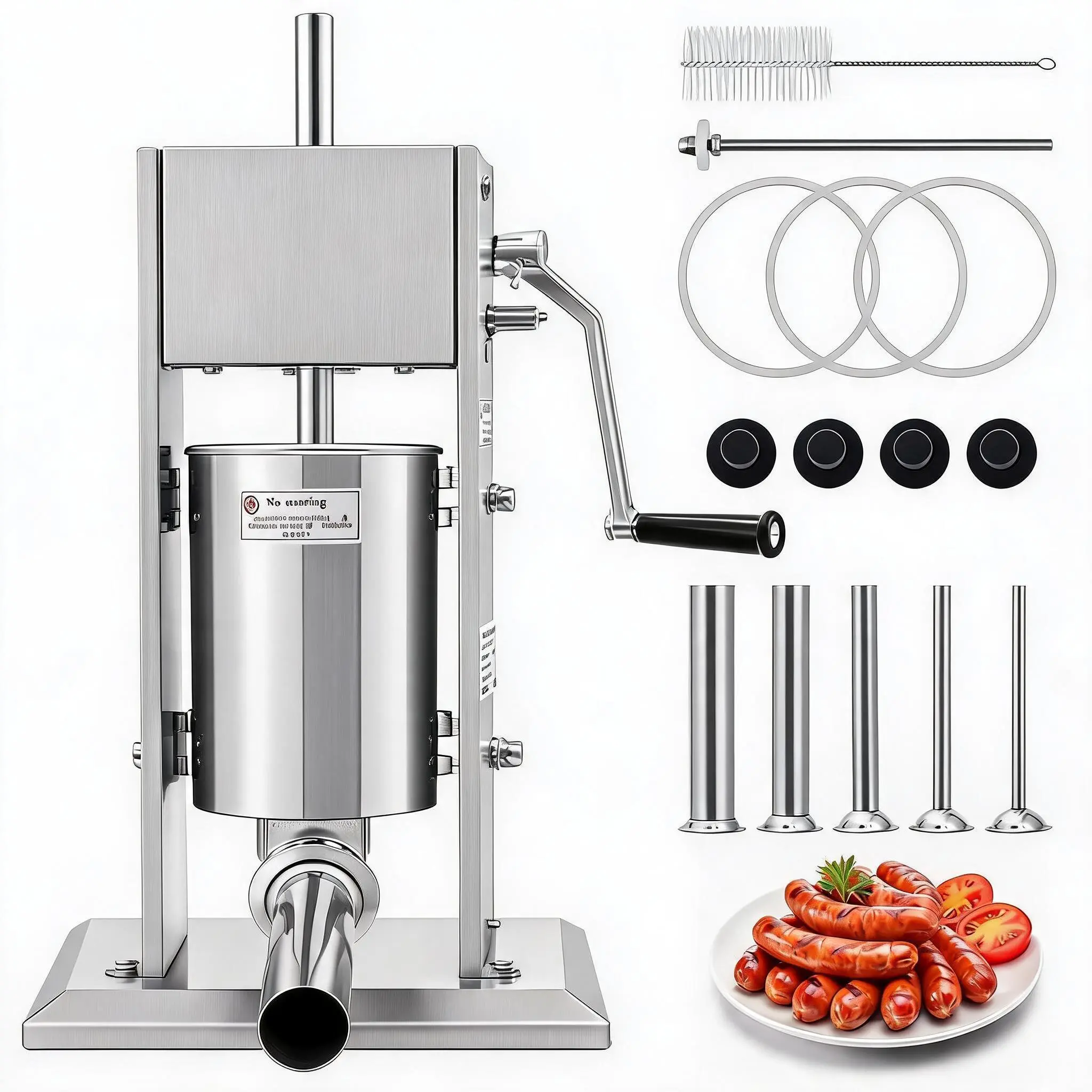 Stainless Steel Manual Sausage Stuffer, Meat Filler with 2-Speed Gears and 4 Filling Nozzles