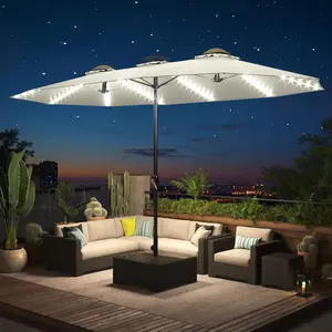【No Base】YODOLLA 15ft Patio Umbrella with Solar Lights, Large Double Umbrella Outdoor, Rectangle Deck Umbrella with 156 PCS LED Lights