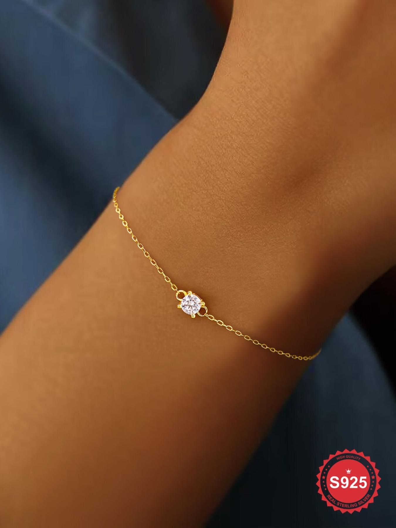 S925 Sterling Silver Elegant Zircon Bracelet, Fashionable Jewelry for Women & Girls, Trendy All-match & Exquisite Jewelry for Birthday Gift