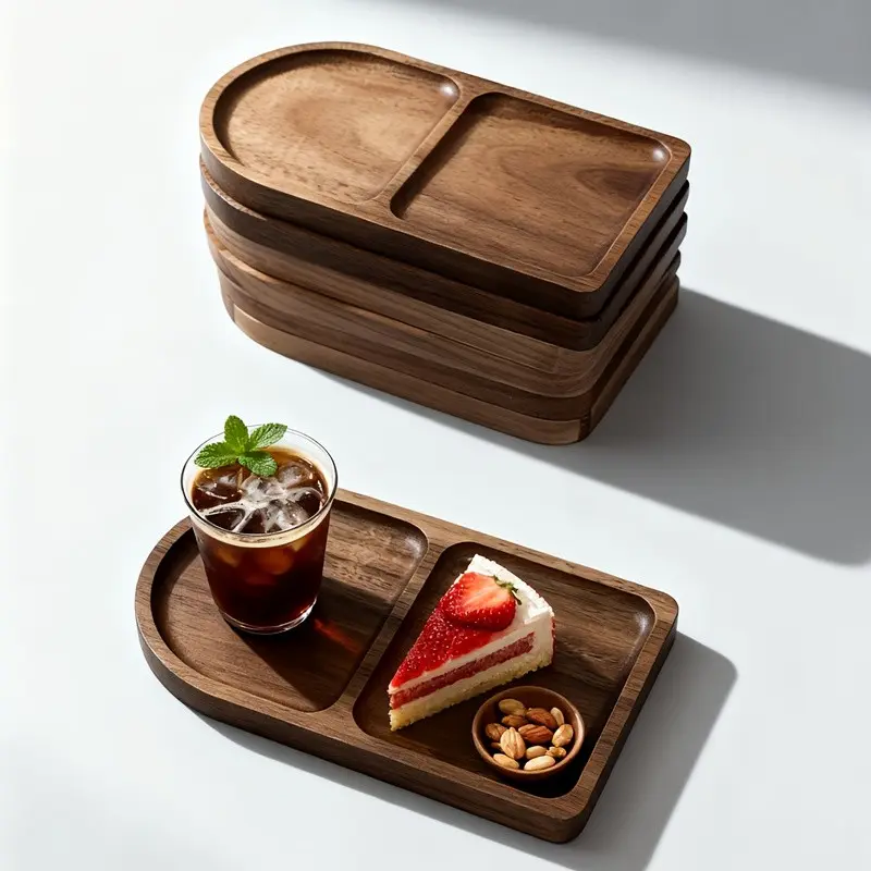 2pcs Premium Acacia Wood Tray Set, Multi-Purpose Serving Breakfast Tray, Home Decor & Practicality, Ideal for Dining, Camping, Snacks