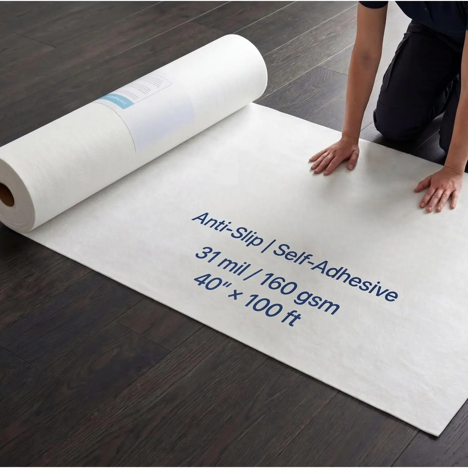 40"x100' Indoor Heavy-Duty Self-Adhesive Temporary Floor Protection Roll - Textured Top, Non-Woven Cushion, Water Resistant Shock Absorber for Hardwood/Tile, Carpet (333 sq ft, Construction Use), Padded