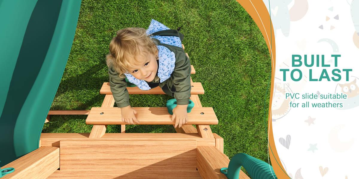 Swing Sets For Backyard, 4-in-1 Outdoor Swing Set With Slide, Climbing Rock Wall, And Soft Cushion Swings For Backyard Playground