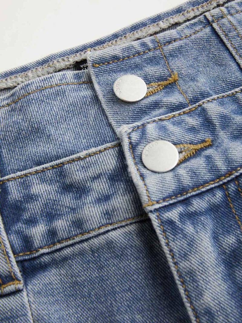 Cider Double Waist Solid Button Wide Leg Jeans