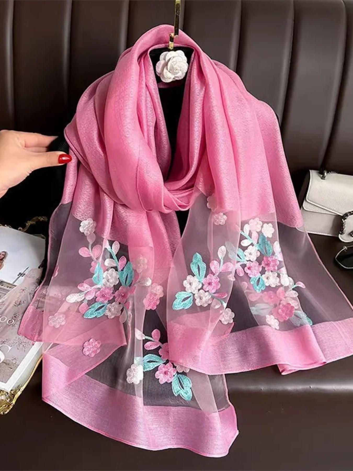 Floral Embroidery Scarf, Fashionable Soft Comfortable Shawl for Women & Girls, Casual Versatile Scarf for Daily Wear