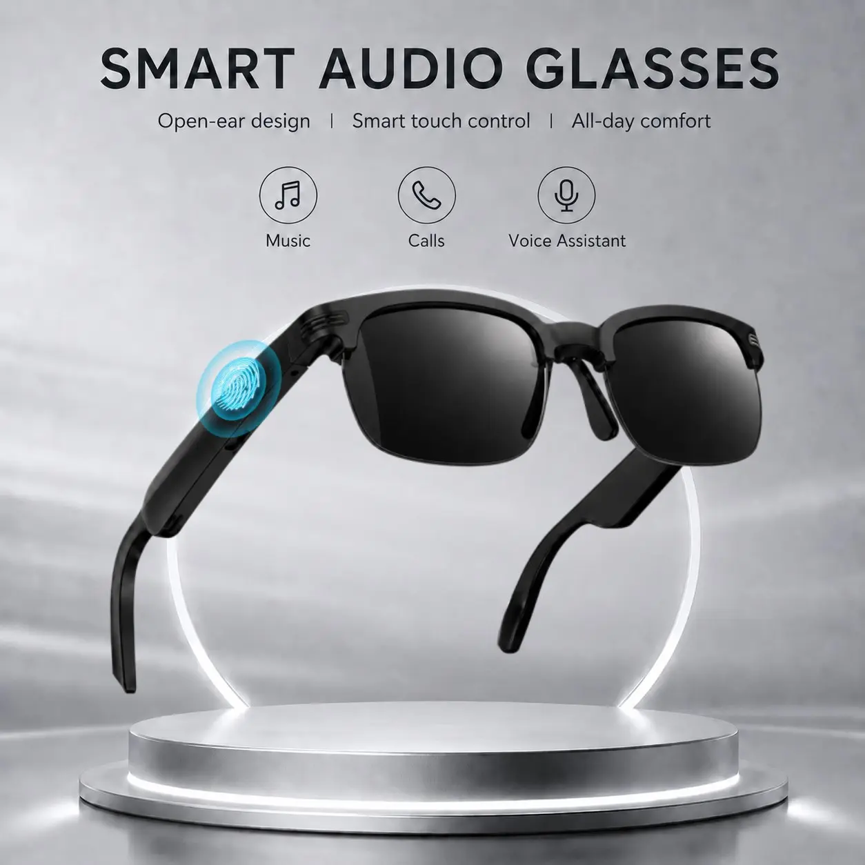 Smart Bluetooth Glasses,Bluetooth Audio Glasses with Open-Ear Speakers, Built In Mic, Hands-Free Calls, Music,Touch Control and Voice Assistant,Smart Glasses for Men Women,